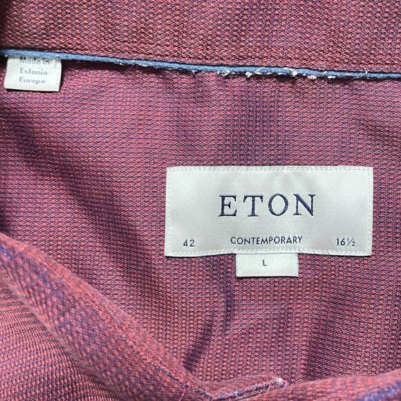 ETON Contemporary LS Button Up Shirt Euro Geometric Deep Red Size 42/Large Men - Picture 4 of 9
